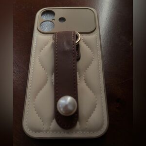 iPhone 17 - Cream and Brown Phone Case with Strap